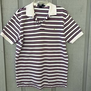 VTG Polo Ralph Lauren Golf Pony Shirt Men's L Pink Striped Short Sleeve Cotton